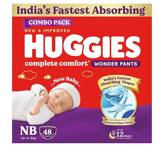 Huggies Complete Comfort Wonder Pants | Pant Style Baby Diapers Newborn Size (NB/XS), 48 Count