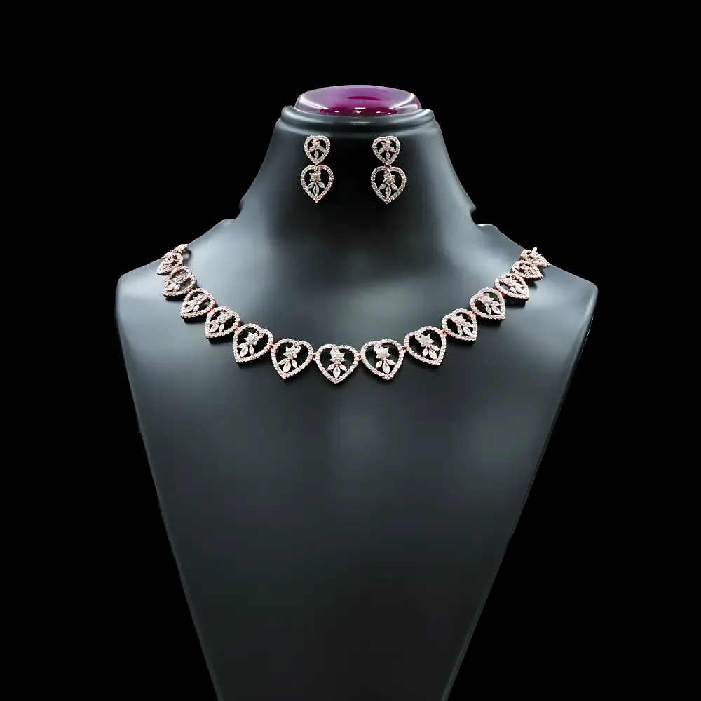 American Diamond Rose Gold Jewellery Set With Earrings. - LCJEWELZ