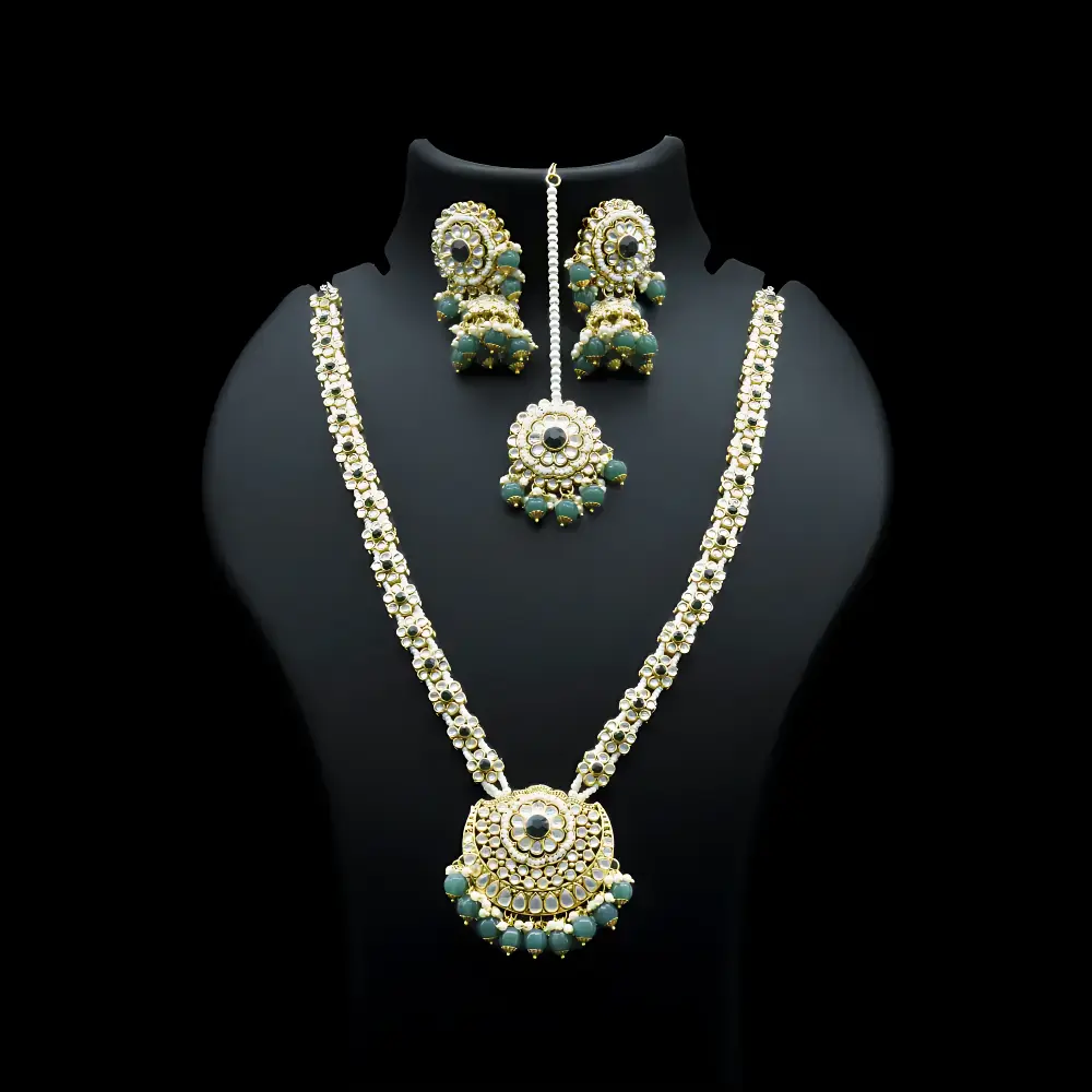 White Finish Semi Precious Emerald Necklace Set In Sterling Silver Design  by Mon Tresor at Pernia's Pop Up Shop 2024